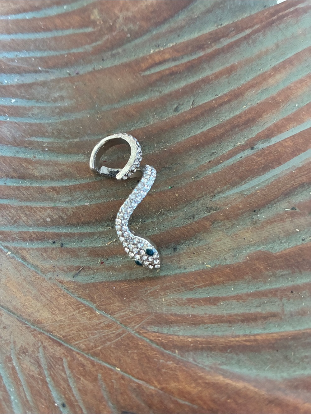 Crystal Snake Ear Cuff in Silver with Blue Eyes